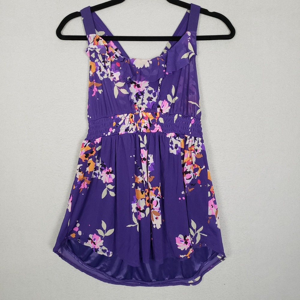 Y2K Express Layered Babydoll Top Purple Floral Flowy Fairy Soft Girl Size M